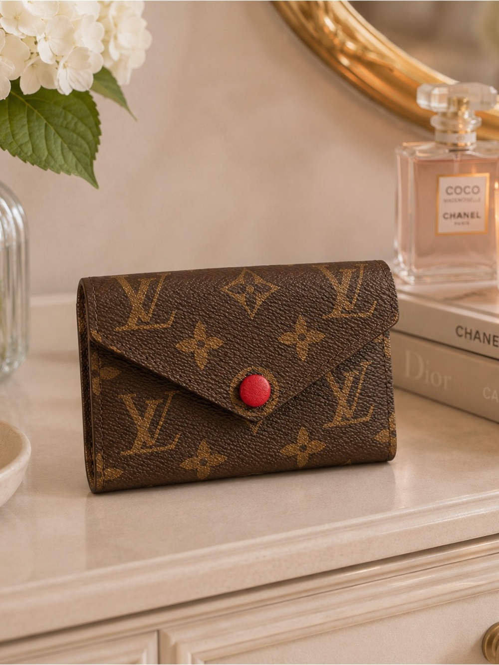 Louis Vuitton Monogram Canvas Wallet with Red lining